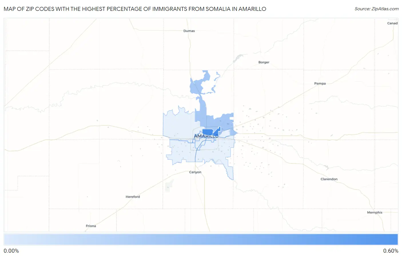 Zip Codes with the Highest Percentage of Immigrants from Somalia in Amarillo Map