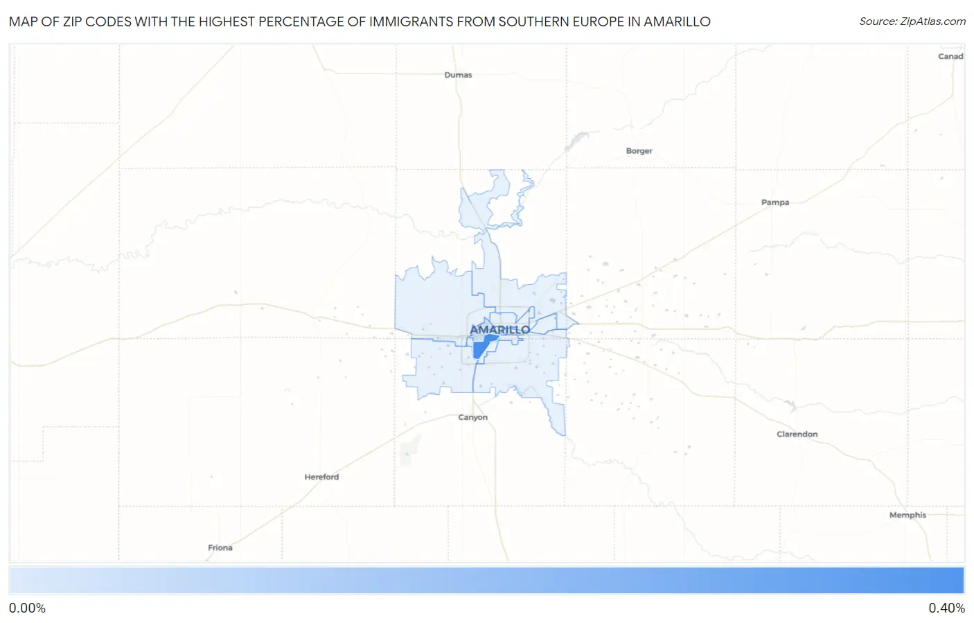 Zip Codes with the Highest Percentage of Immigrants from Southern Europe in Amarillo Map