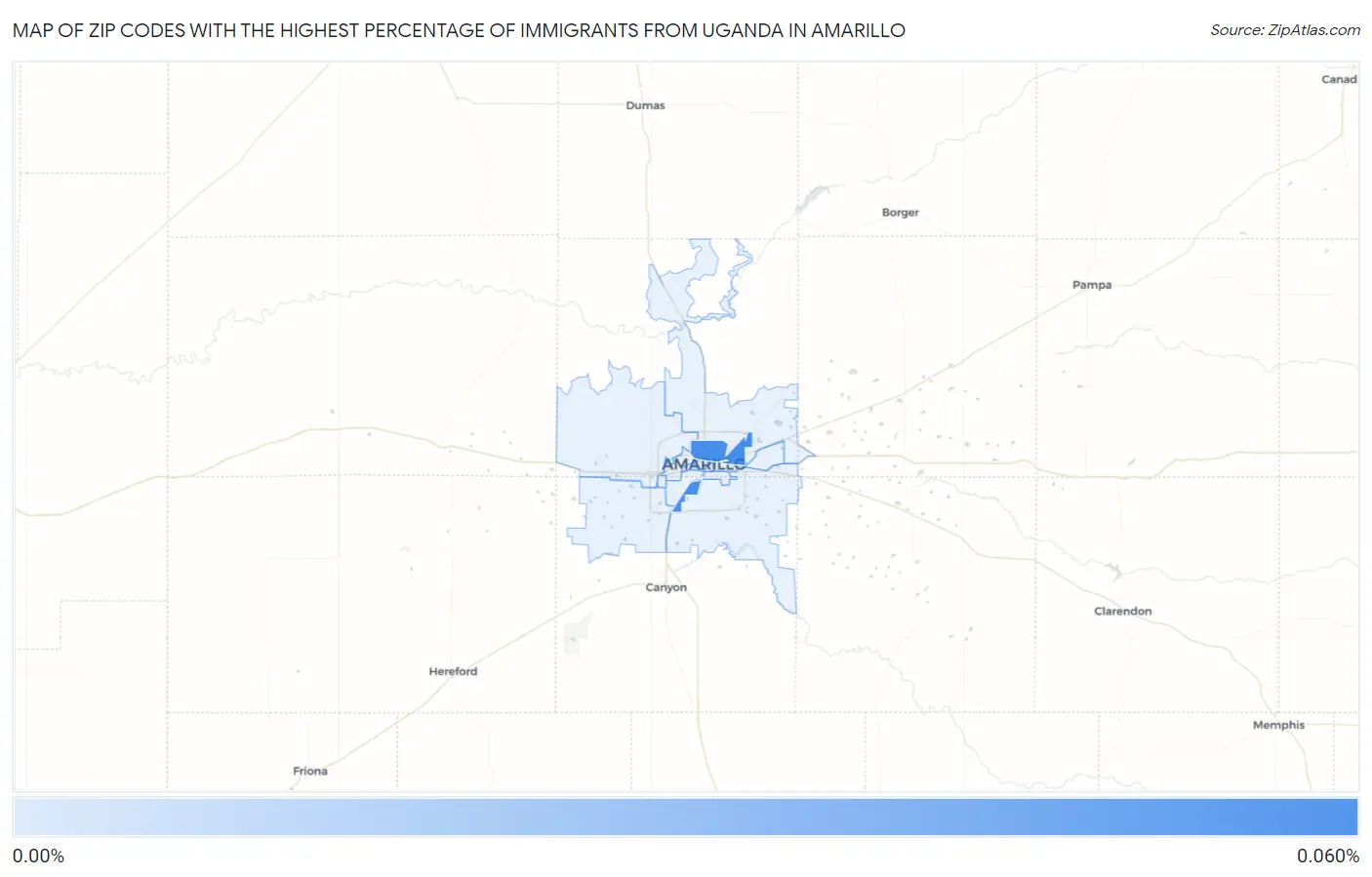 Zip Codes with the Highest Percentage of Immigrants from Uganda in Amarillo Map