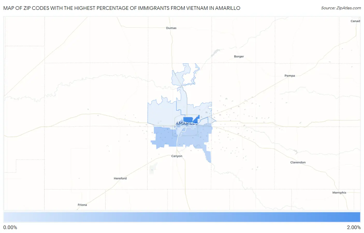Zip Codes with the Highest Percentage of Immigrants from Vietnam in Amarillo Map