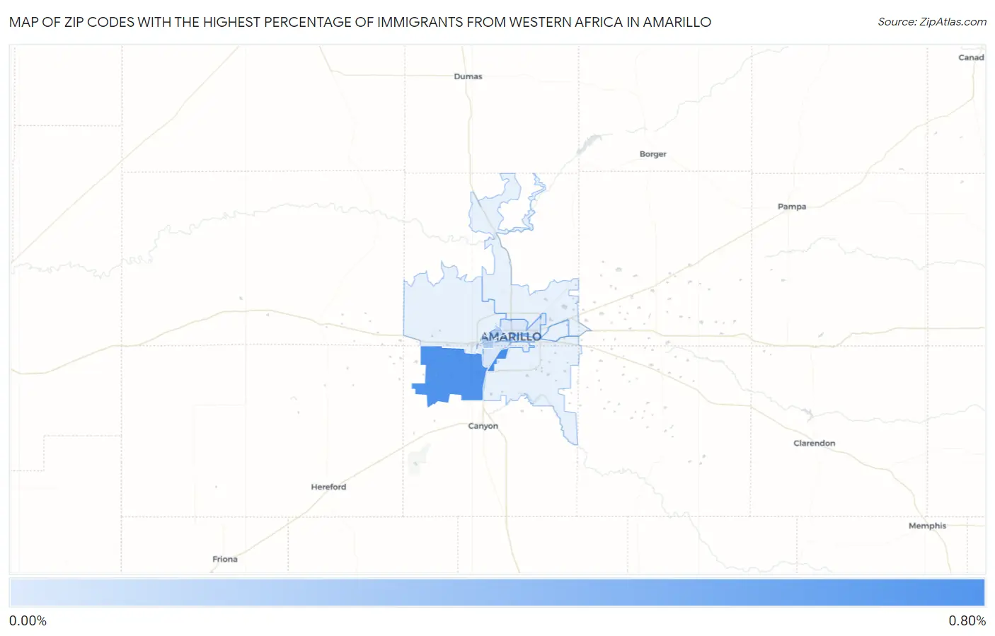 Zip Codes with the Highest Percentage of Immigrants from Western Africa in Amarillo Map