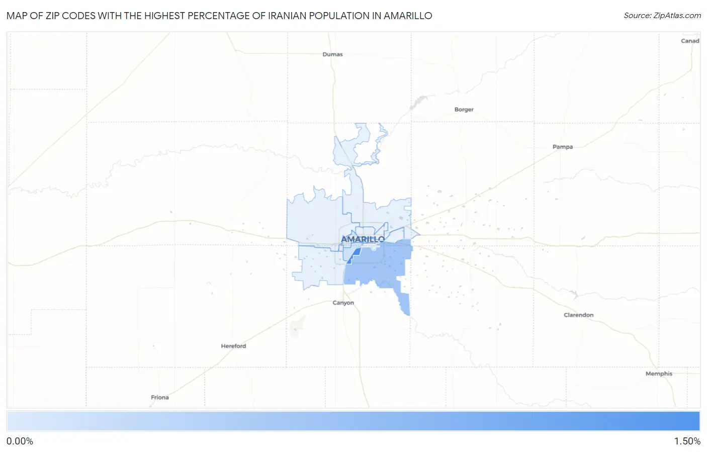 Zip Codes with the Highest Percentage of Iranian Population in Amarillo Map