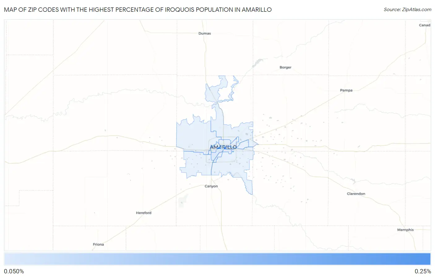 Zip Codes with the Highest Percentage of Iroquois Population in Amarillo Map