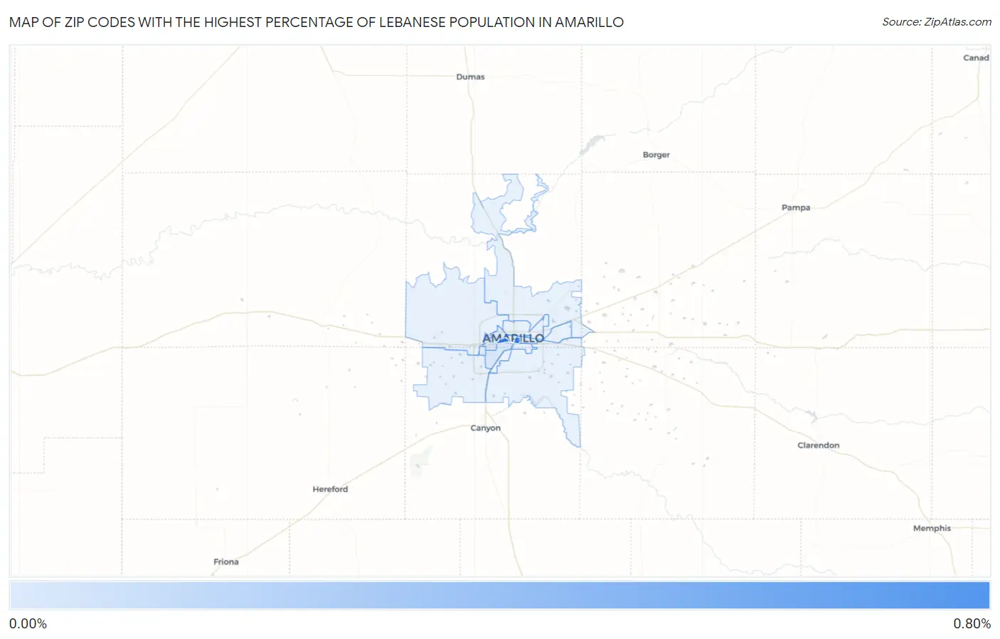 Zip Codes with the Highest Percentage of Lebanese Population in Amarillo Map