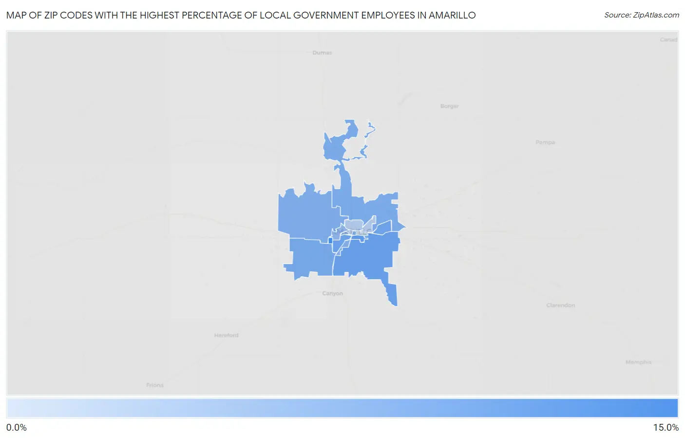 Zip Codes with the Highest Percentage of Local Government Employees in Amarillo Map