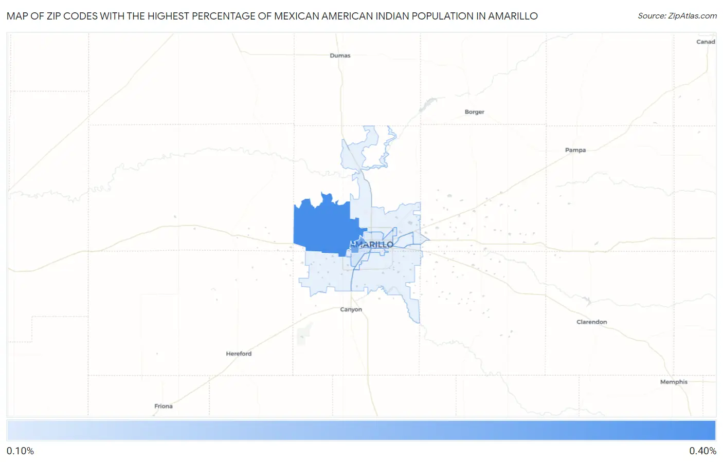 Zip Codes with the Highest Percentage of Mexican American Indian Population in Amarillo Map