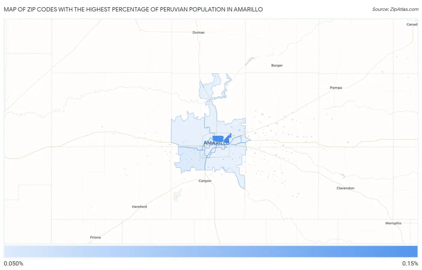 Zip Codes with the Highest Percentage of Peruvian Population in Amarillo Map
