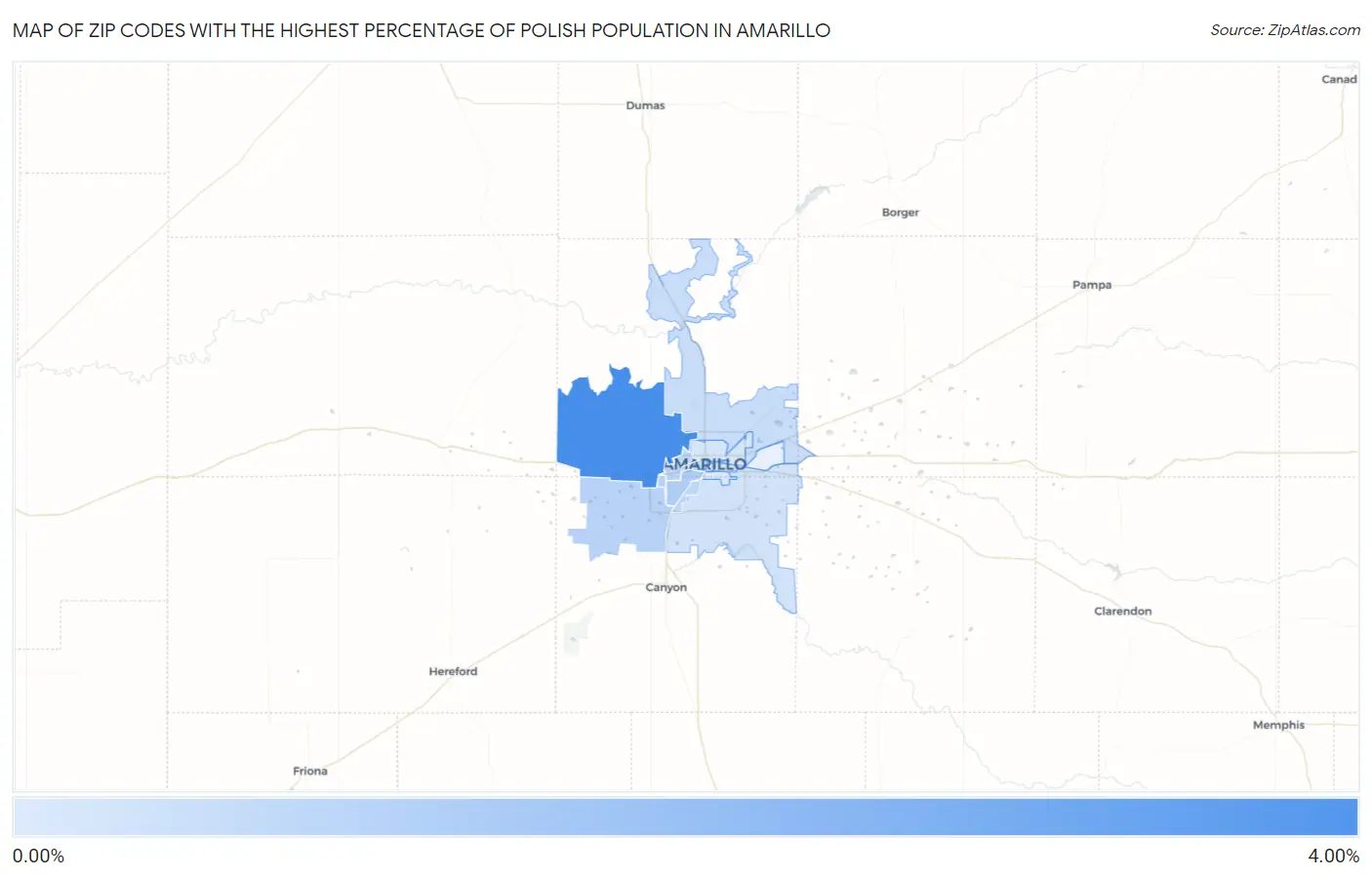 Zip Codes with the Highest Percentage of Polish Population in Amarillo Map