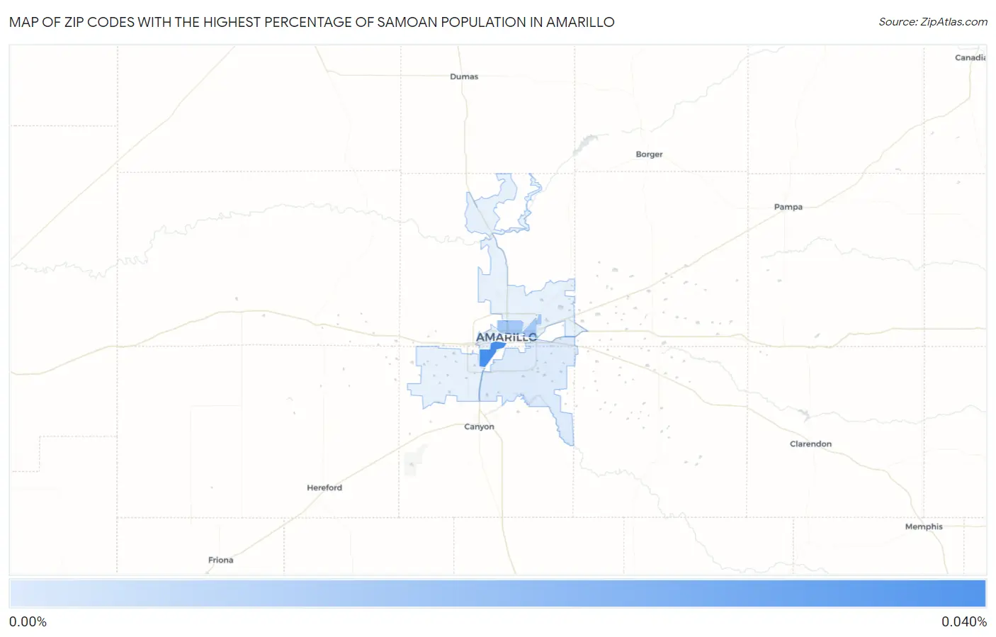 Zip Codes with the Highest Percentage of Samoan Population in Amarillo Map