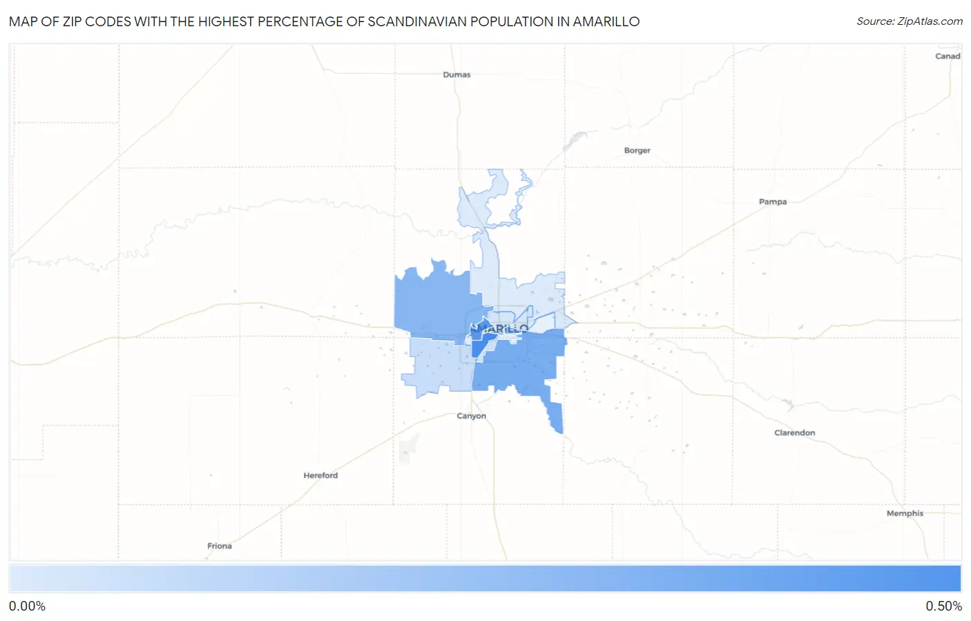Zip Codes with the Highest Percentage of Scandinavian Population in Amarillo Map