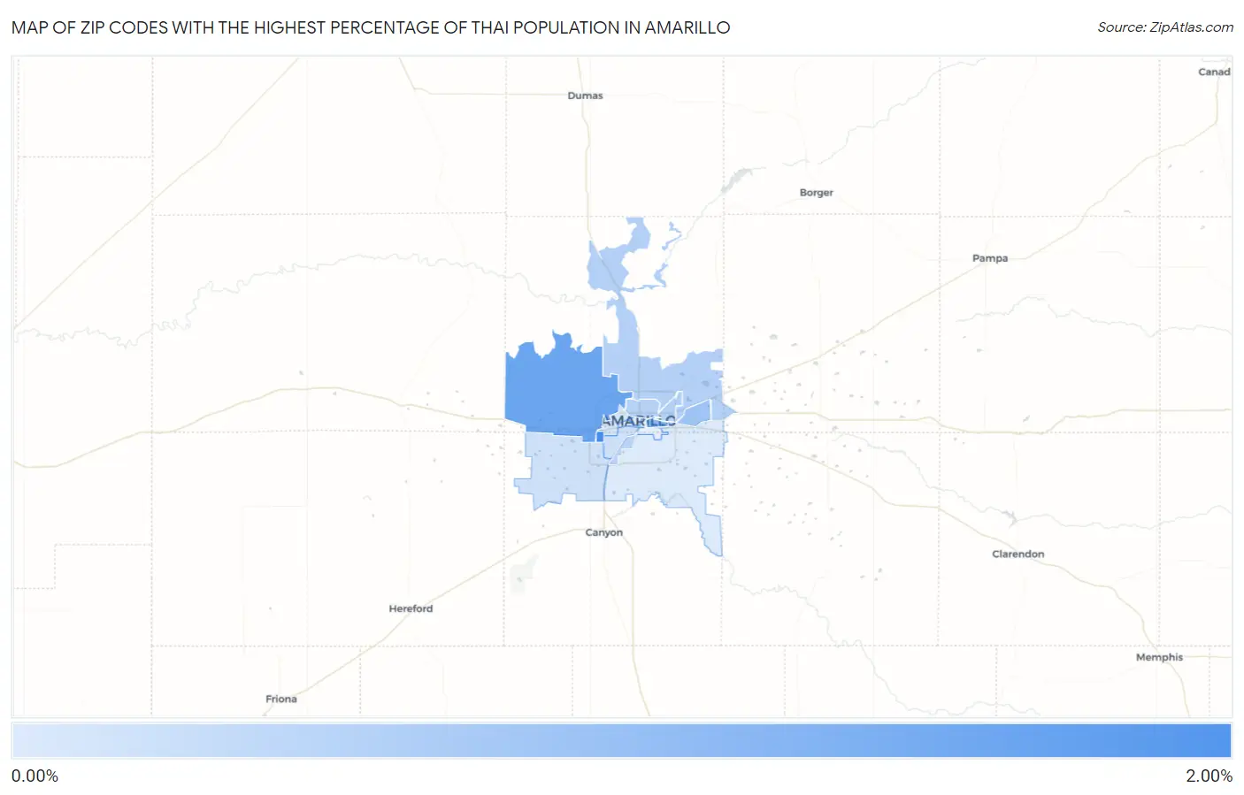 Zip Codes with the Highest Percentage of Thai Population in Amarillo Map