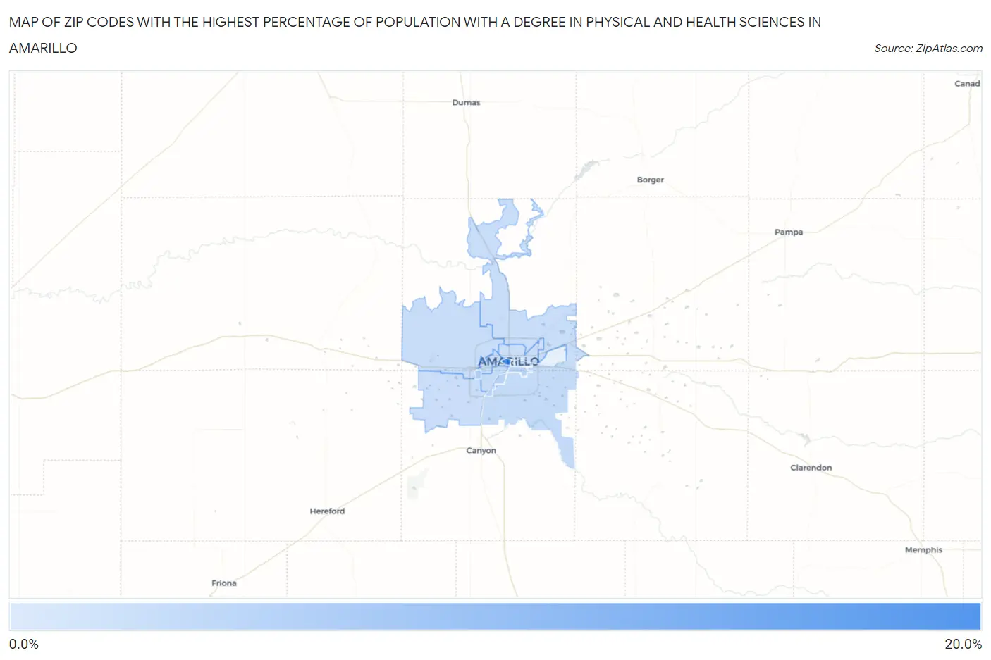 Zip Codes with the Highest Percentage of Population with a Degree in Physical and Health Sciences in Amarillo Map