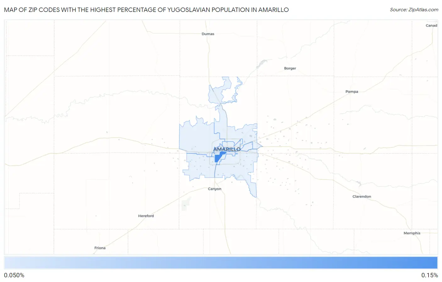 Zip Codes with the Highest Percentage of Yugoslavian Population in Amarillo Map