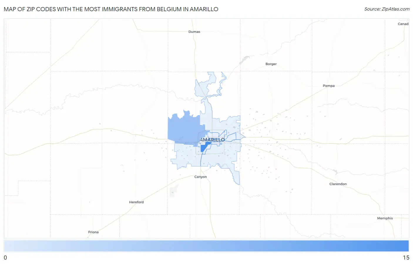 Zip Codes with the Most Immigrants from Belgium in Amarillo Map
