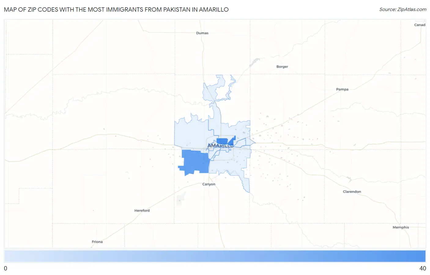Zip Codes with the Most Immigrants from Pakistan in Amarillo Map