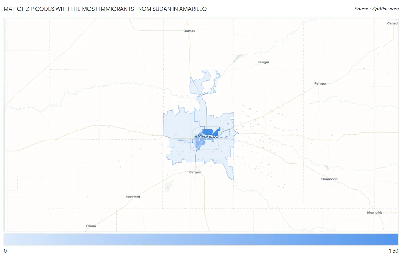 Zip Codes with the Most Immigrants from Sudan in Amarillo Map