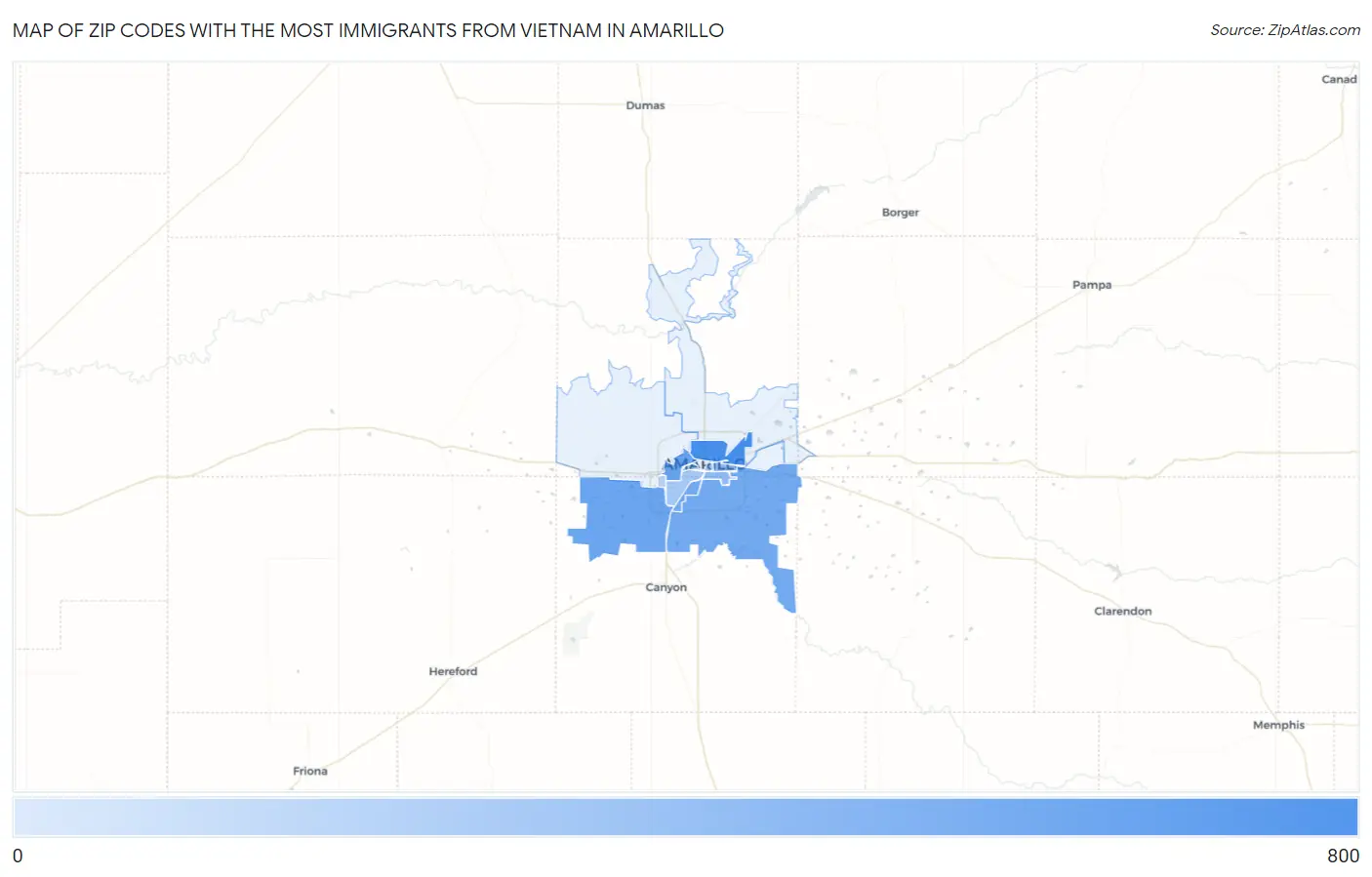 Zip Codes with the Most Immigrants from Vietnam in Amarillo Map