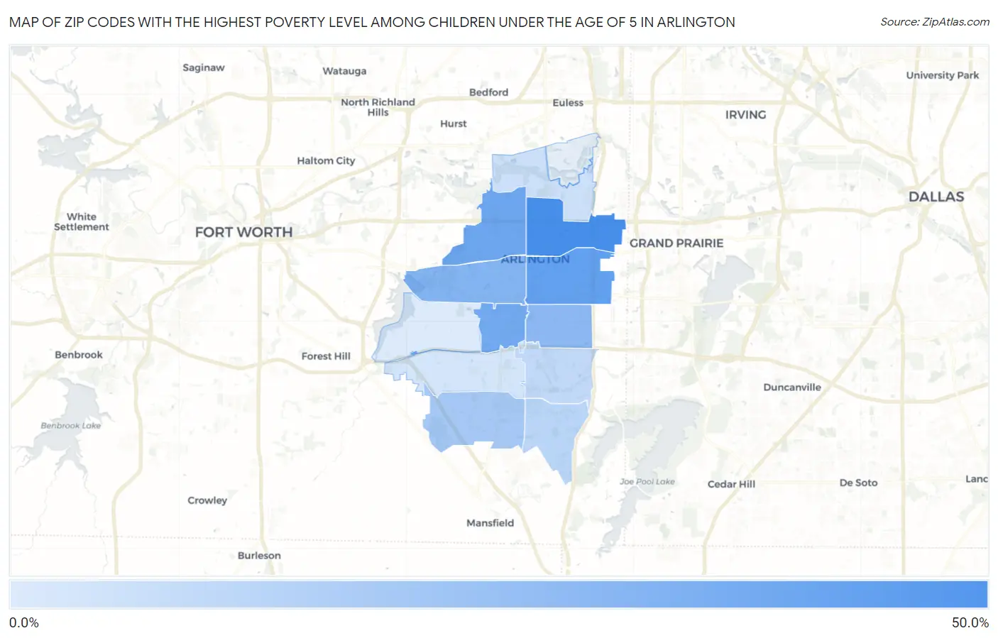 Zip Codes with the Highest Poverty Level Among Children Under the Age of 5 in Arlington Map