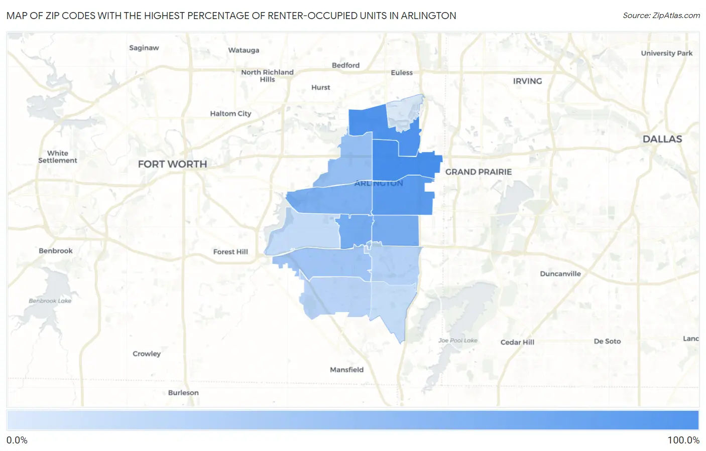 Zip Codes with the Highest Percentage of Renter-Occupied Units in Arlington Map