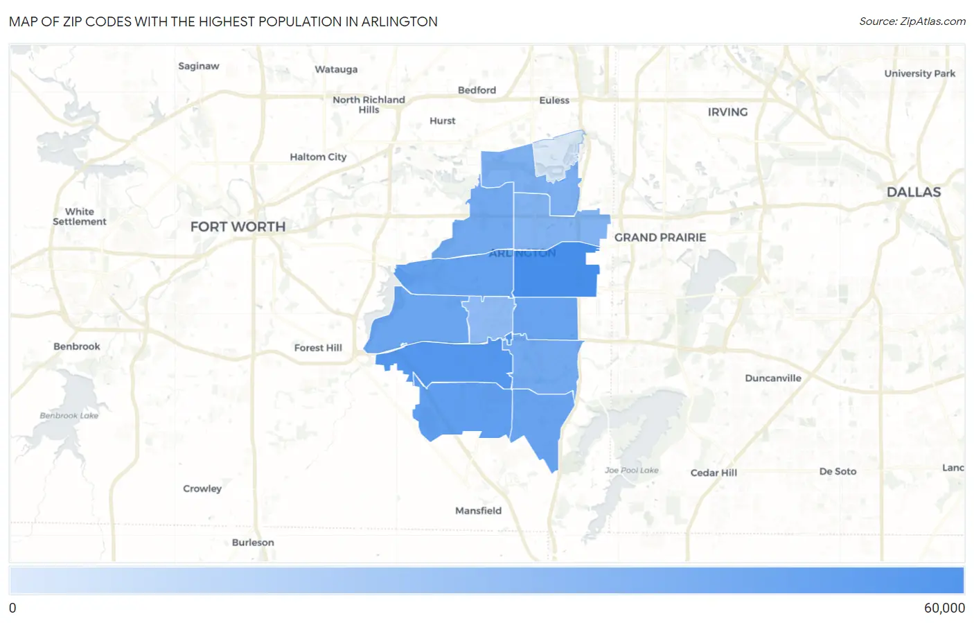 Zip Codes with the Highest Population in Arlington Map