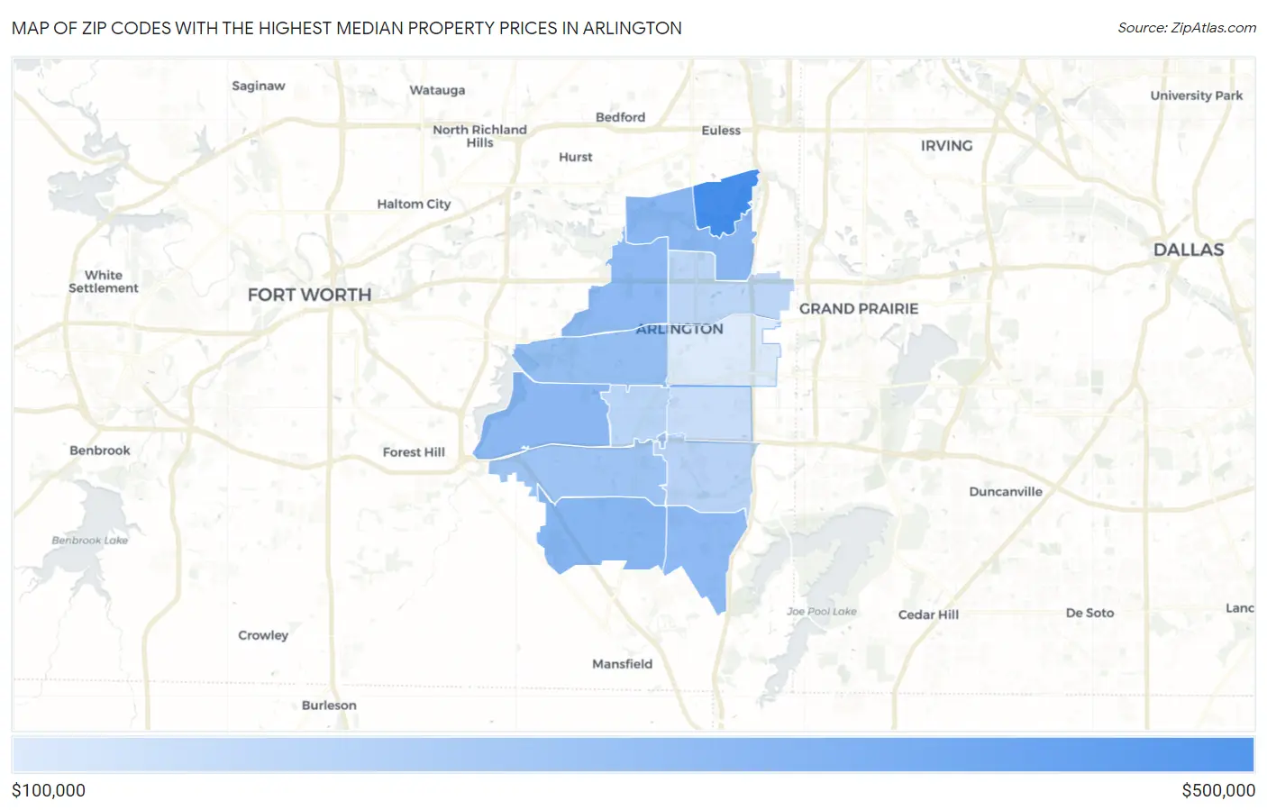 Zip Codes with the Highest Median Property Prices in Arlington Map