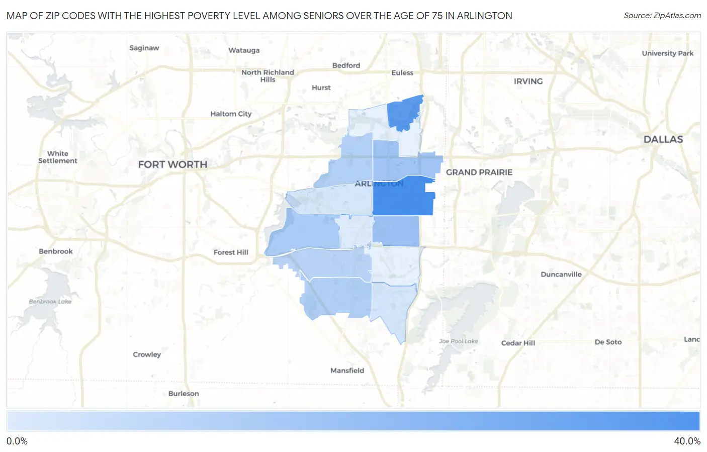 Zip Codes with the Highest Poverty Level Among Seniors Over the Age of 75 in Arlington Map