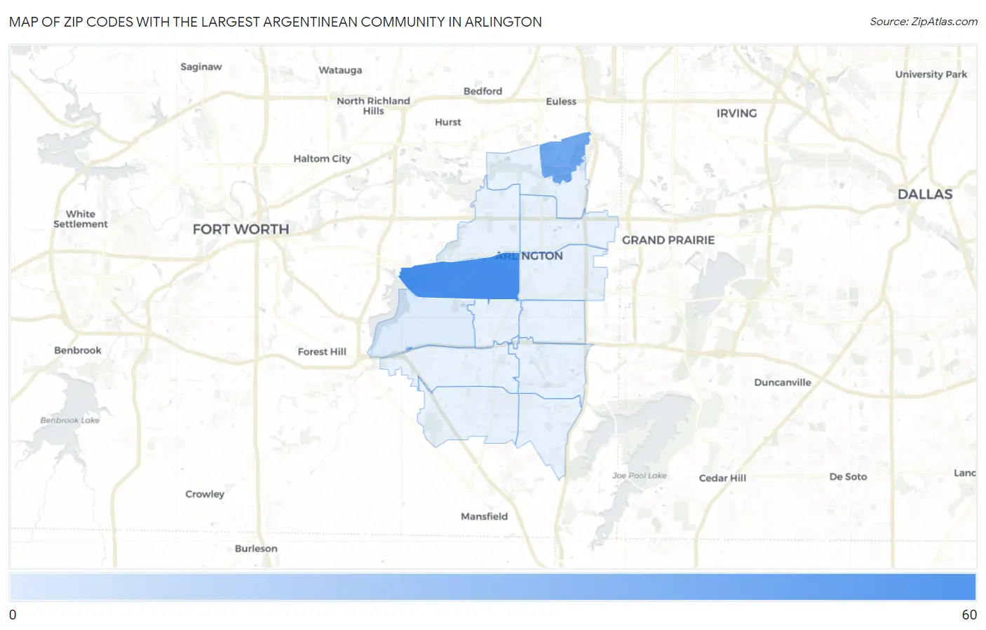 Zip Codes with the Largest Argentinean Community in Arlington Map