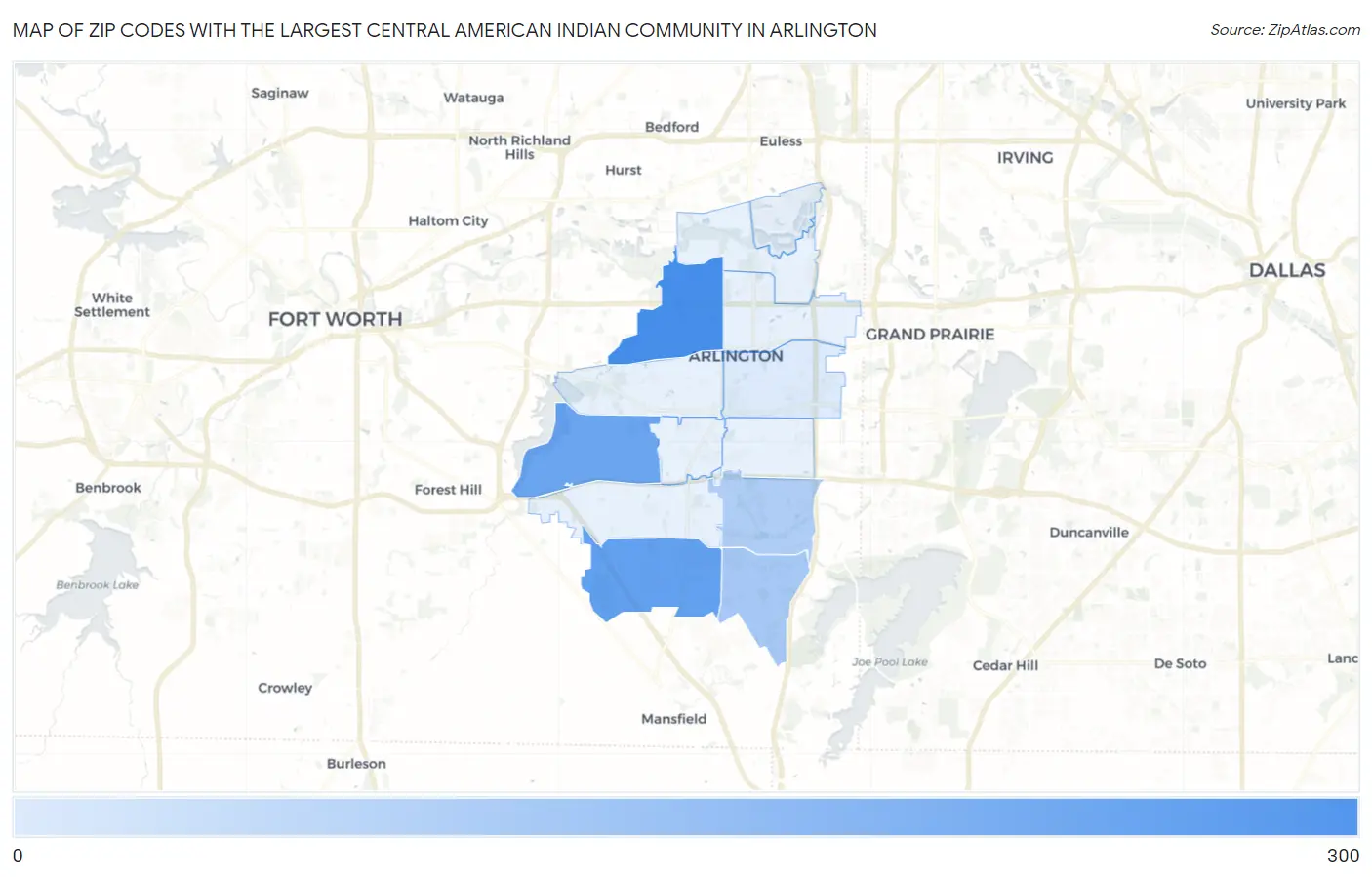 Zip Codes with the Largest Central American Indian Community in Arlington Map