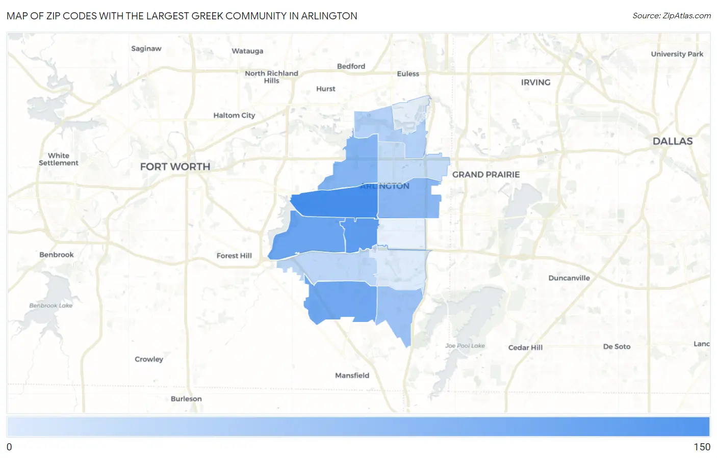 Zip Codes with the Largest Greek Community in Arlington Map