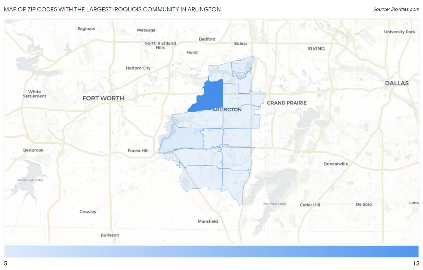 Zip Codes with the Largest Iroquois Community in Arlington Map