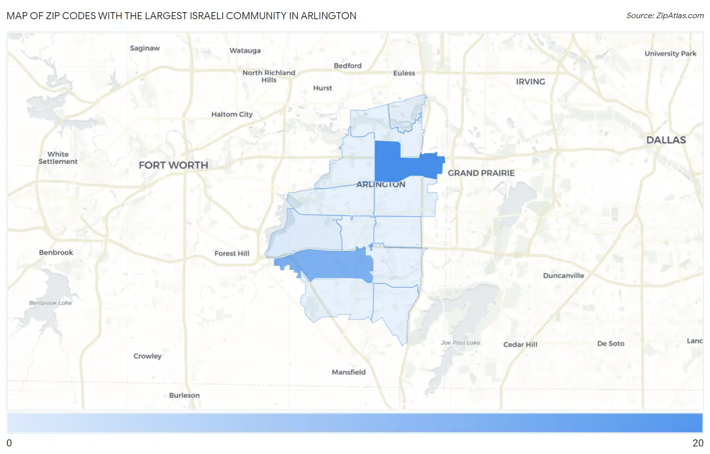 Zip Codes with the Largest Israeli Community in Arlington Map