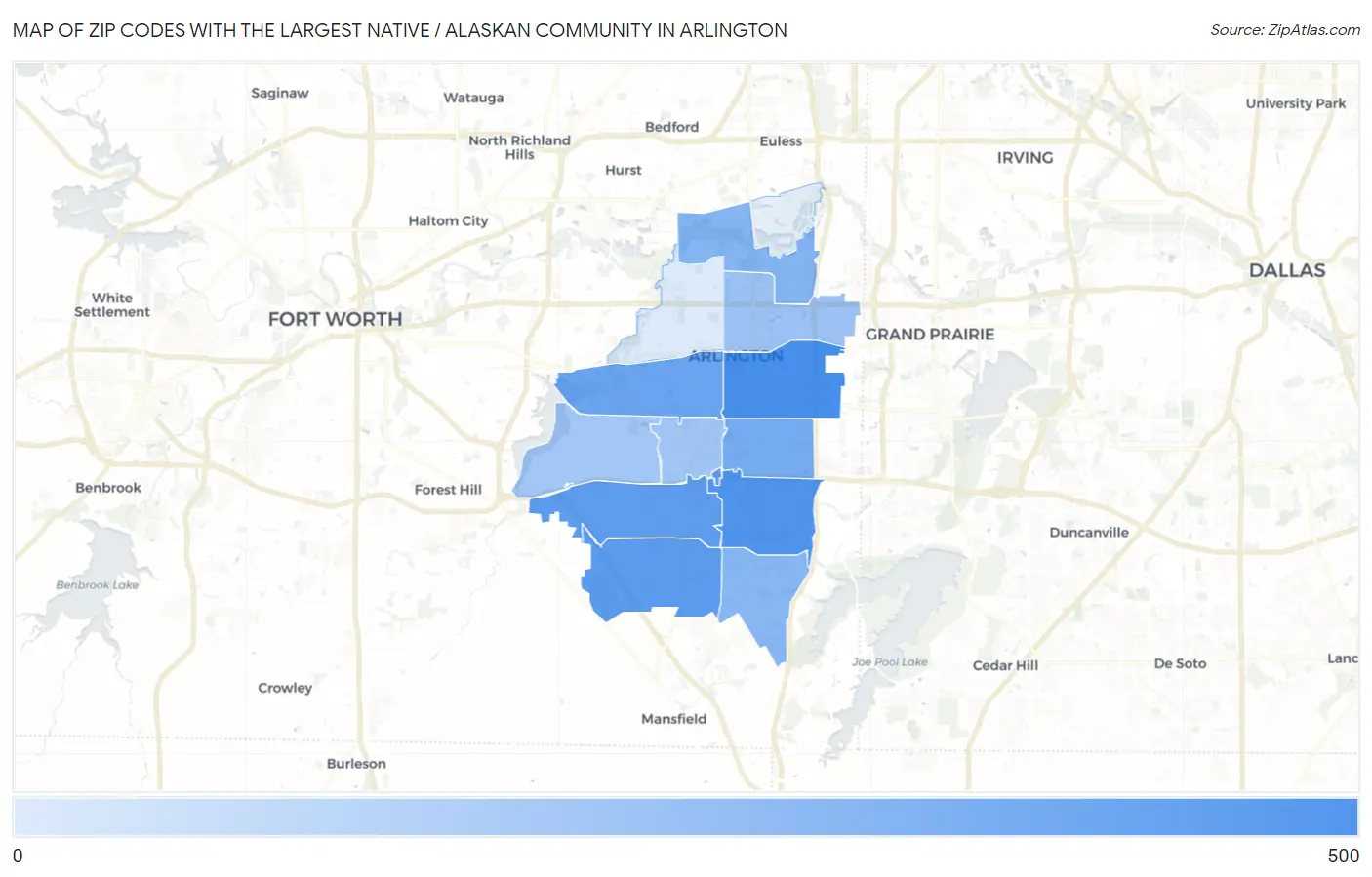 Zip Codes with the Largest Native / Alaskan Community in Arlington Map