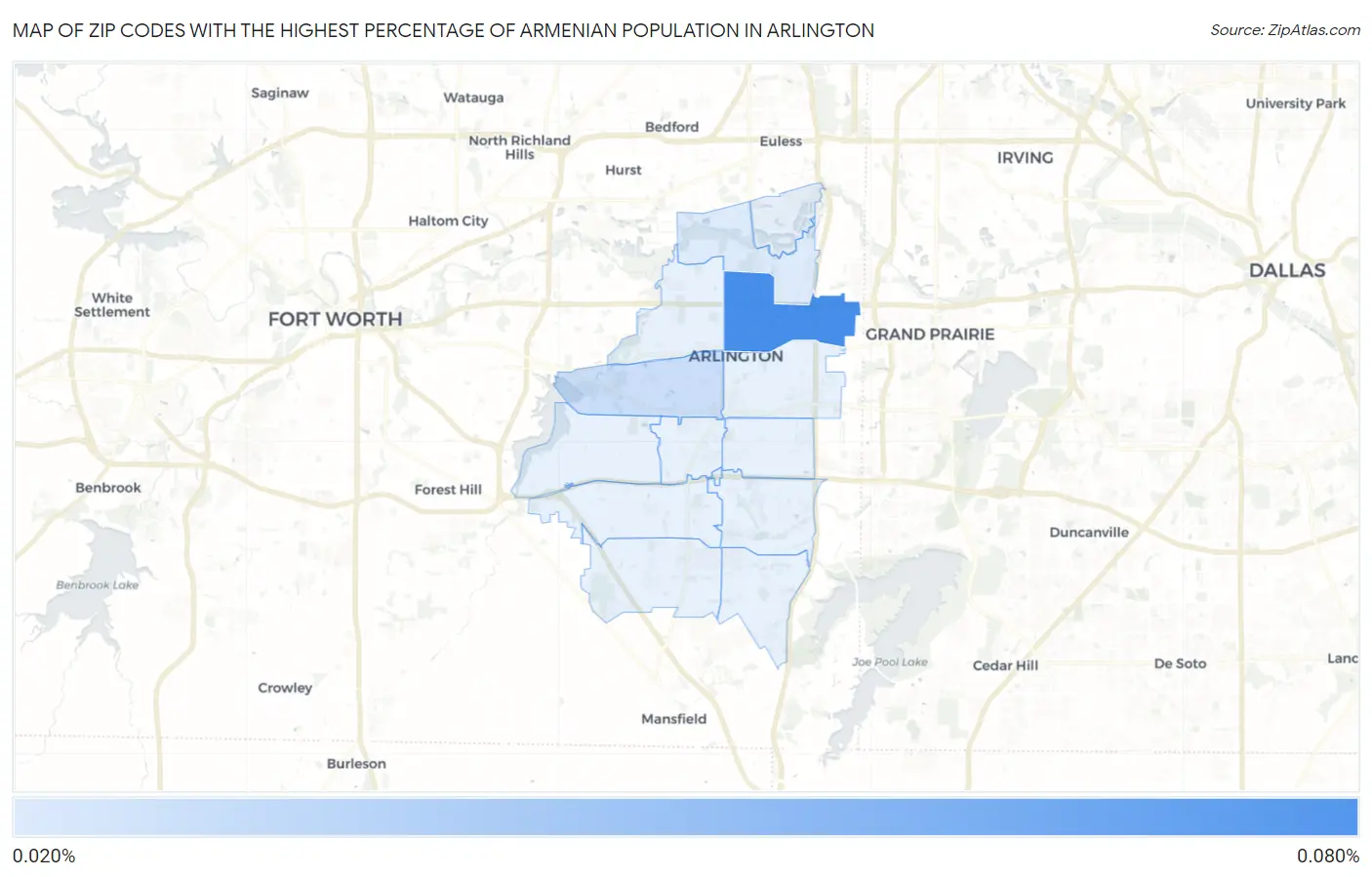 Zip Codes with the Highest Percentage of Armenian Population in Arlington Map