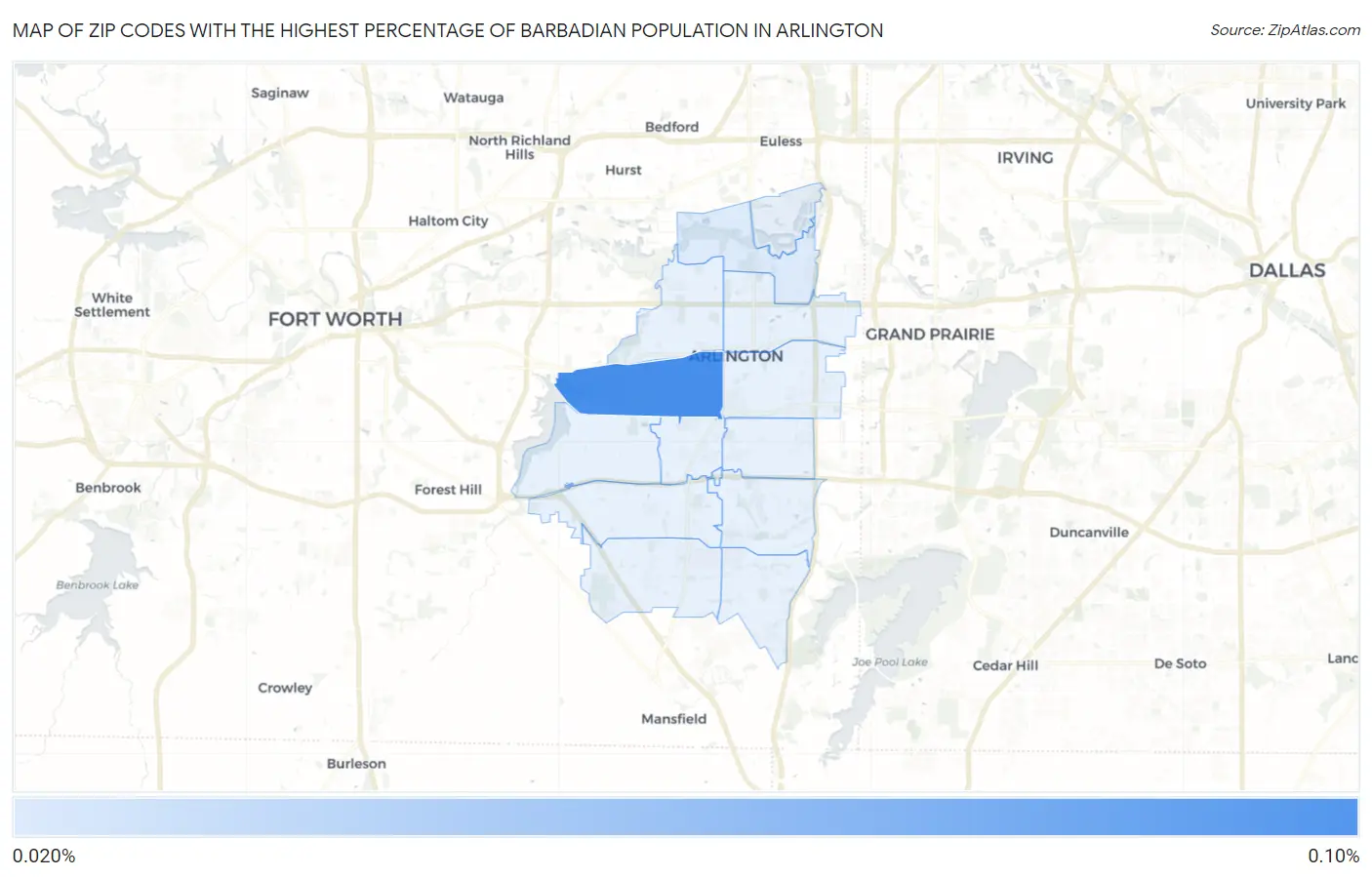 Zip Codes with the Highest Percentage of Barbadian Population in Arlington Map