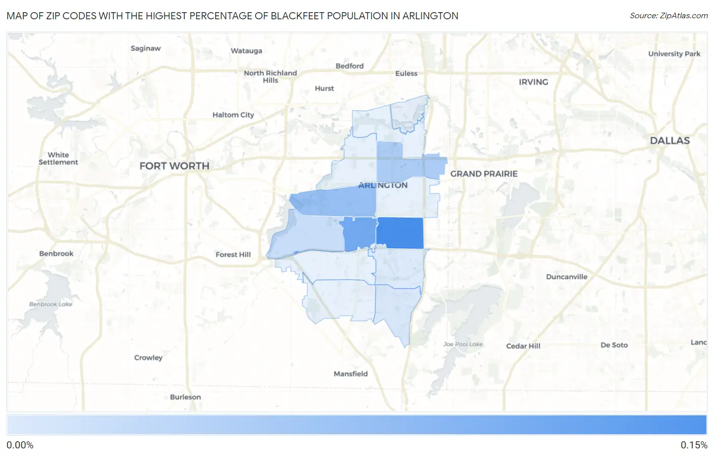 Zip Codes with the Highest Percentage of Blackfeet Population in Arlington Map