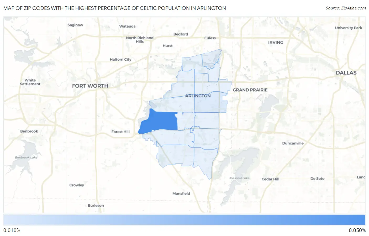 Zip Codes with the Highest Percentage of Celtic Population in Arlington Map