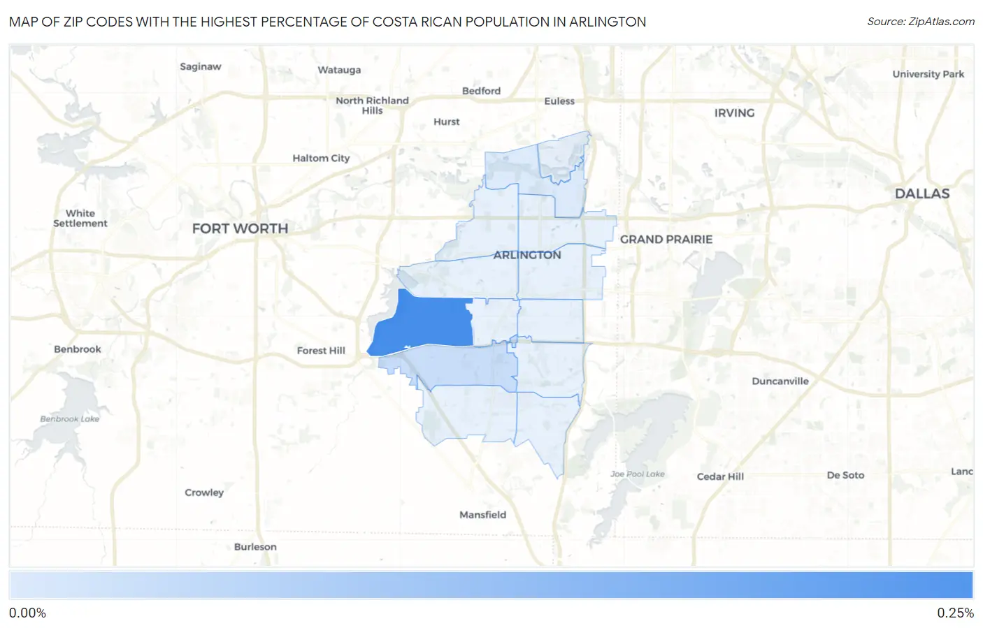 Zip Codes with the Highest Percentage of Costa Rican Population in Arlington Map