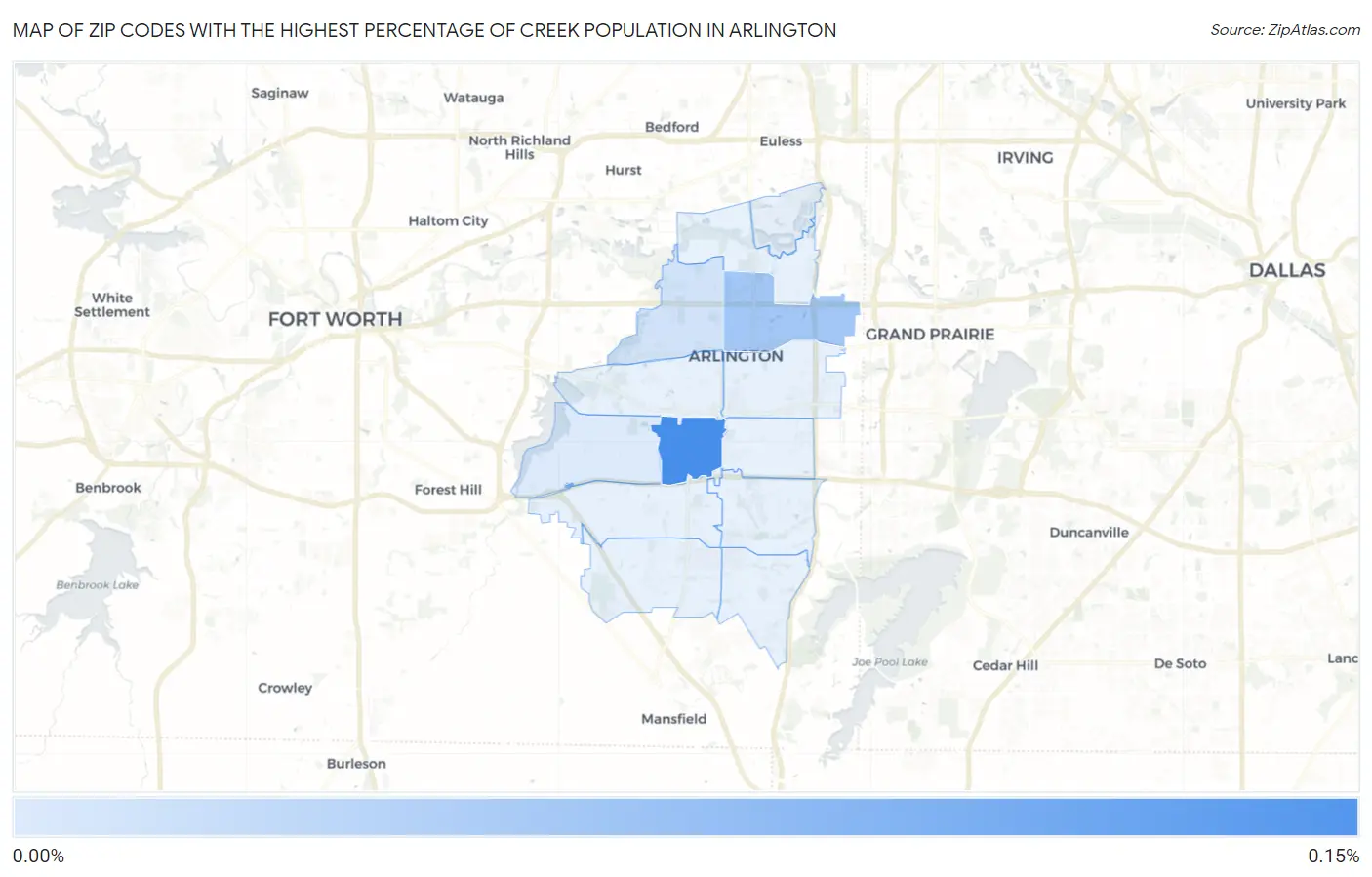 Zip Codes with the Highest Percentage of Creek Population in Arlington Map