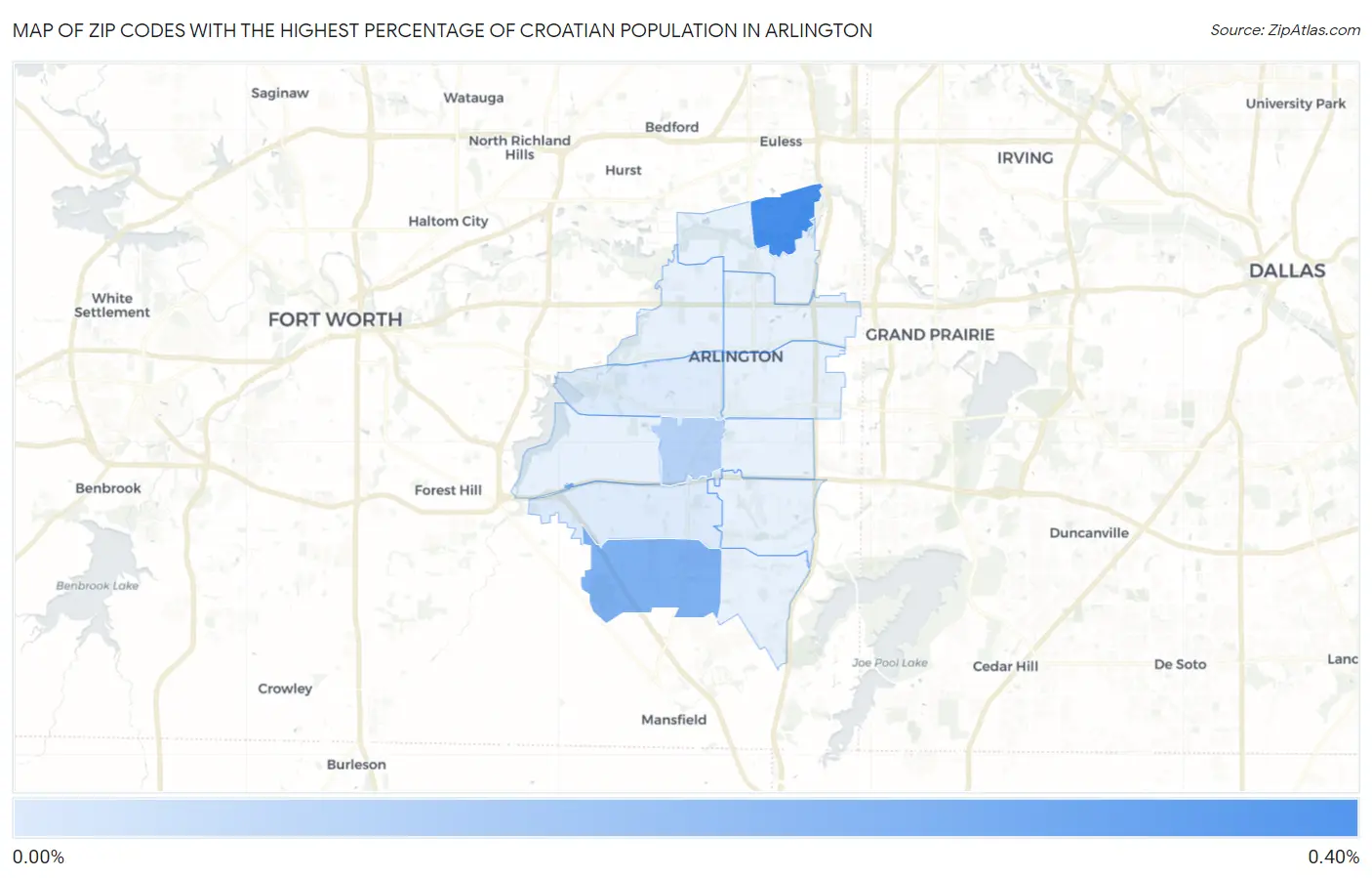Zip Codes with the Highest Percentage of Croatian Population in Arlington Map