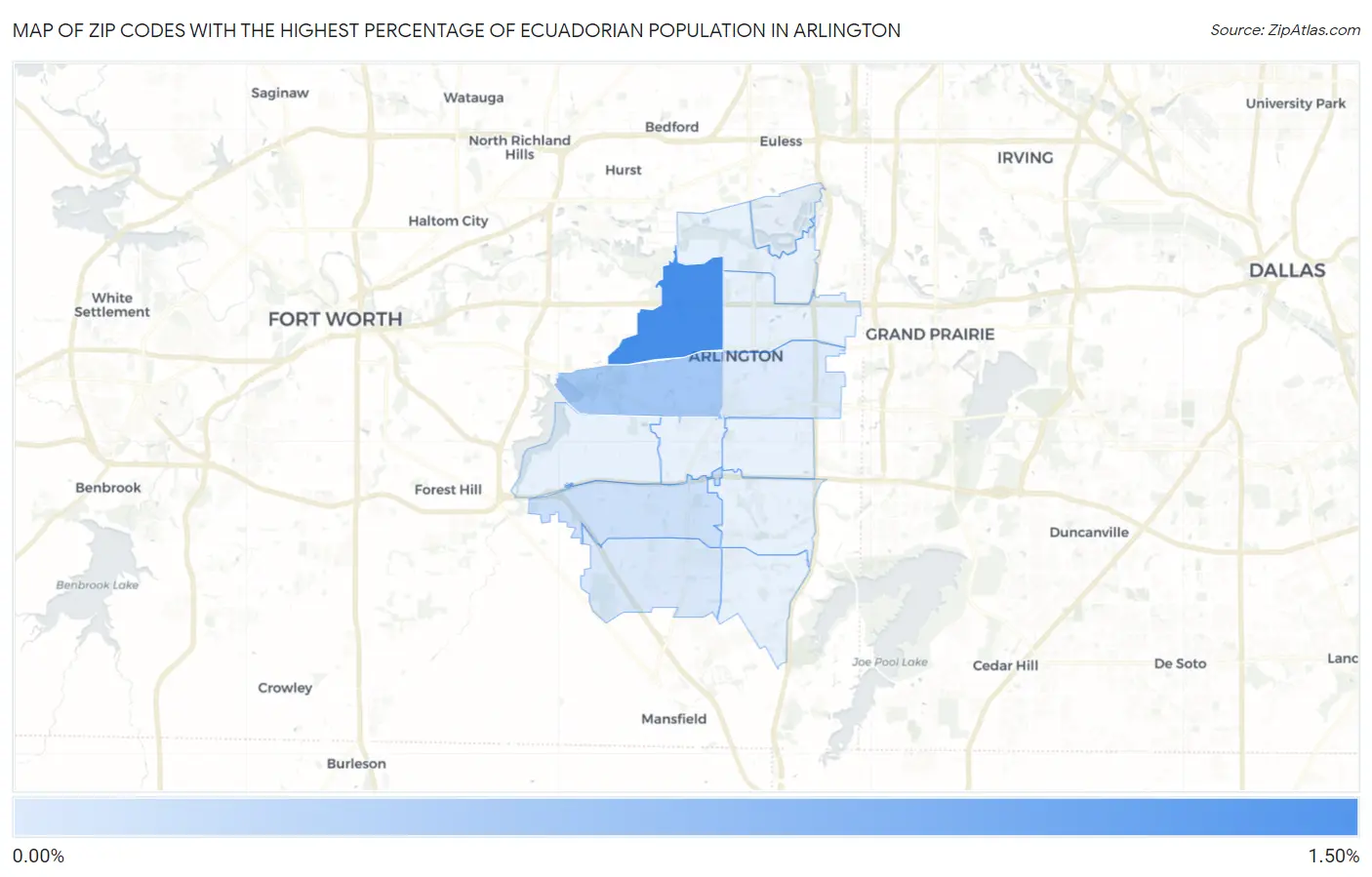 Zip Codes with the Highest Percentage of Ecuadorian Population in Arlington Map