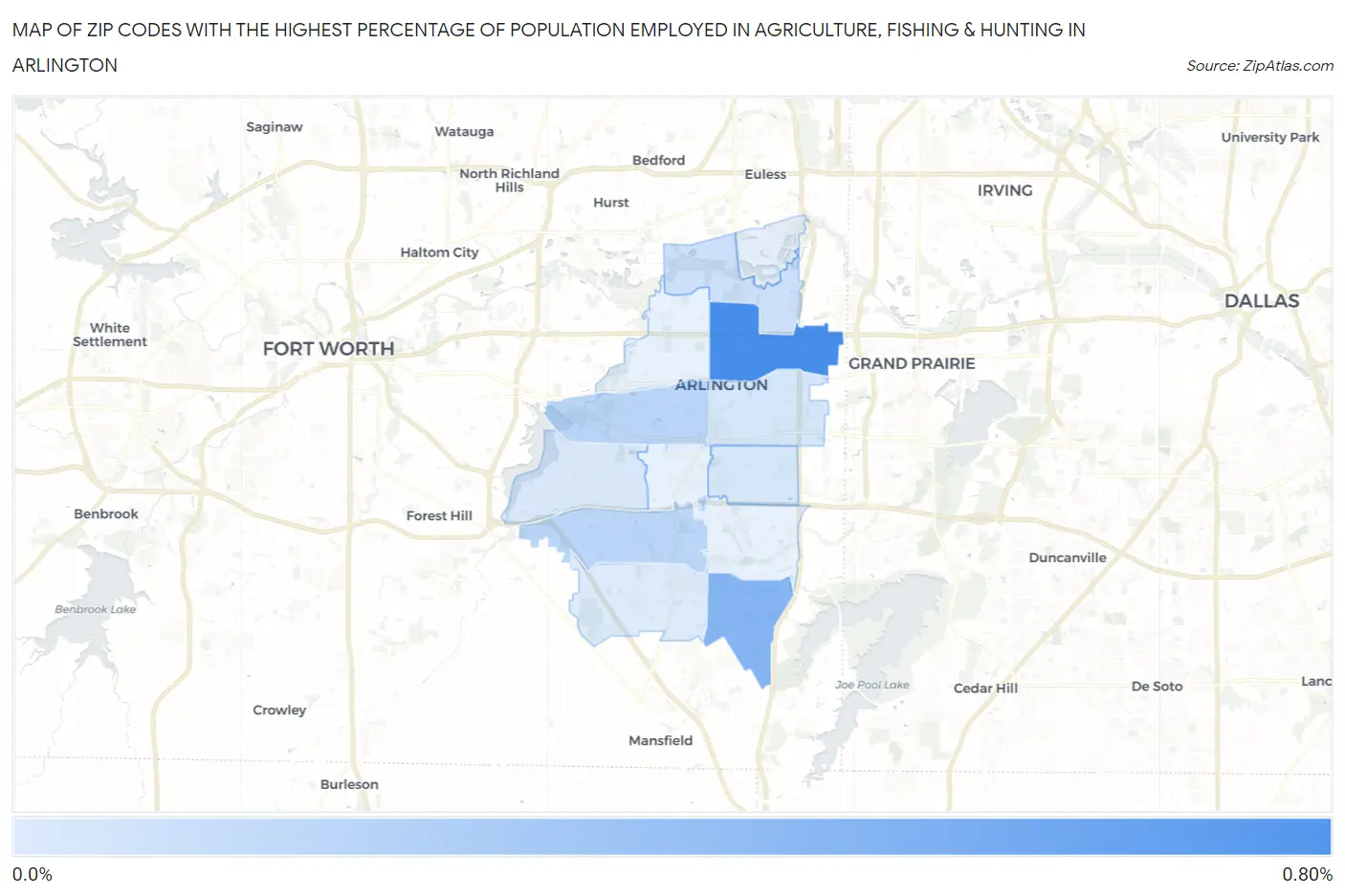 Zip Codes with the Highest Percentage of Population Employed in Agriculture, Fishing & Hunting in Arlington Map