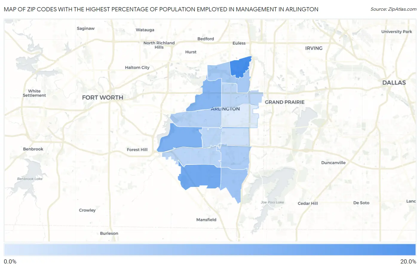 Zip Codes with the Highest Percentage of Population Employed in Management in Arlington Map