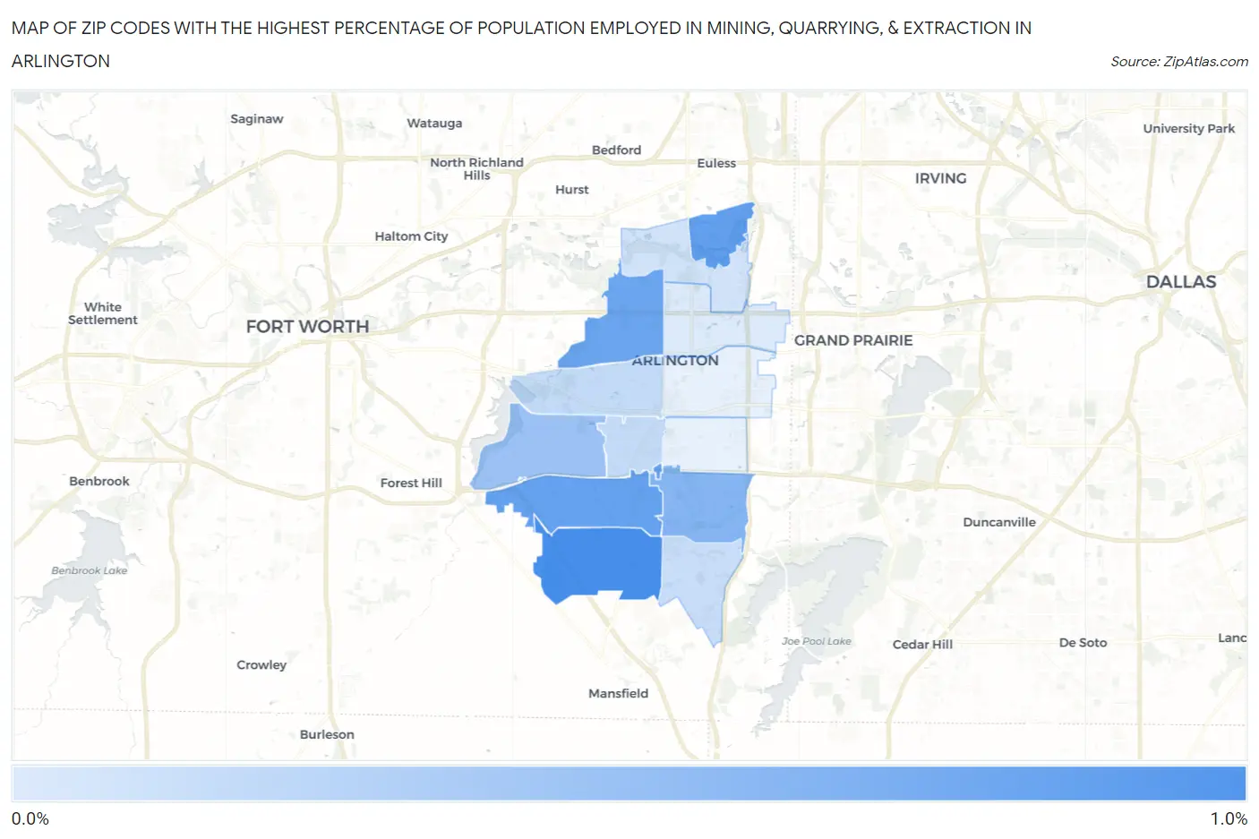 Zip Codes with the Highest Percentage of Population Employed in Mining, Quarrying, & Extraction in Arlington Map