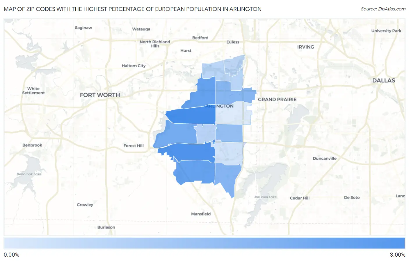 Zip Codes with the Highest Percentage of European Population in Arlington Map