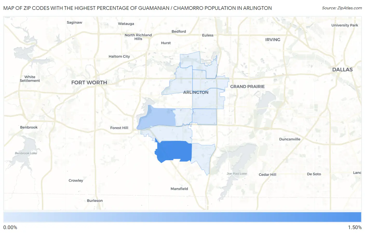 Zip Codes with the Highest Percentage of Guamanian / Chamorro Population in Arlington Map
