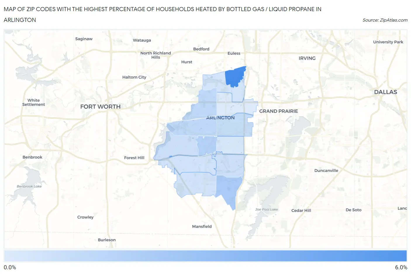 Zip Codes with the Highest Percentage of Households Heated by Bottled Gas / Liquid Propane in Arlington Map