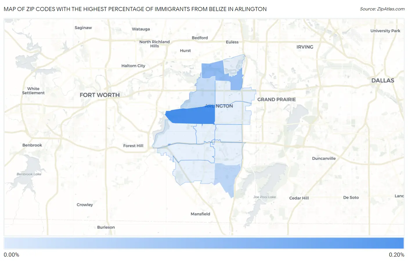 Zip Codes with the Highest Percentage of Immigrants from Belize in Arlington Map