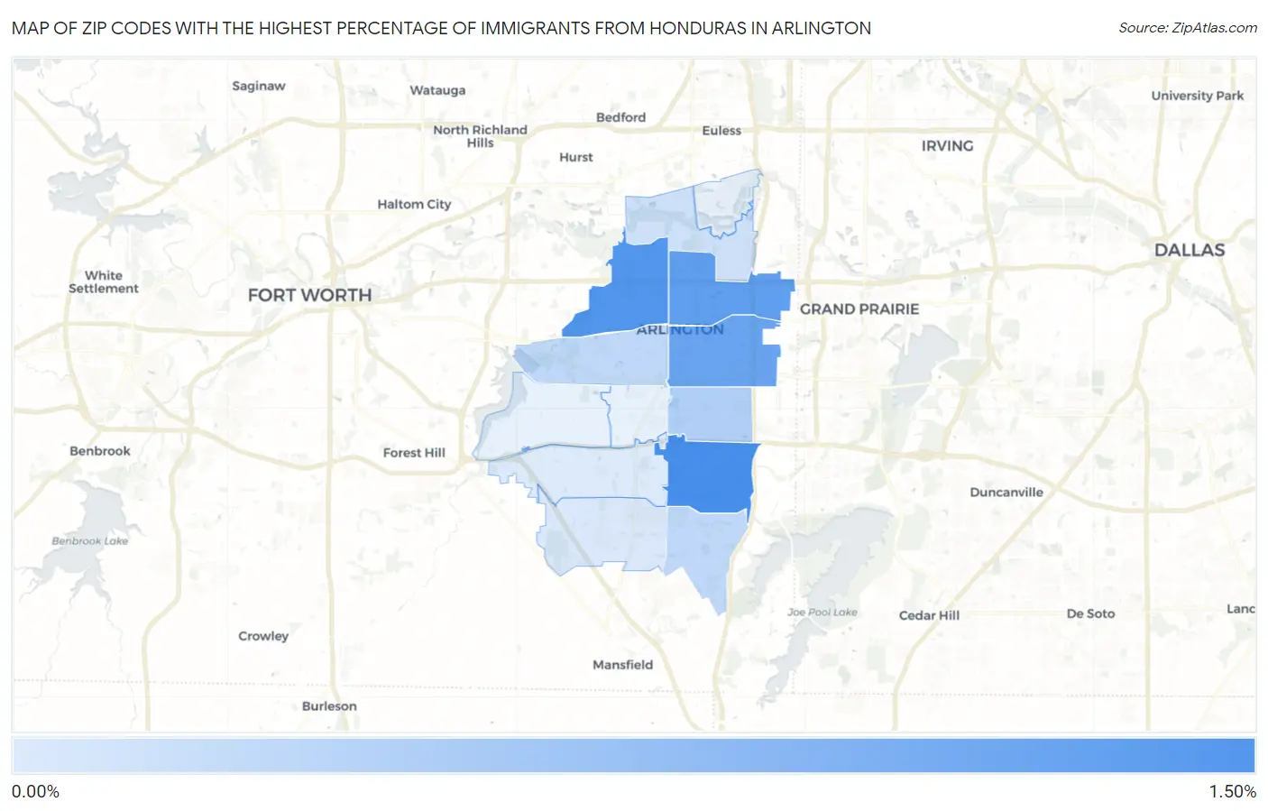 Zip Codes with the Highest Percentage of Immigrants from Honduras in Arlington Map