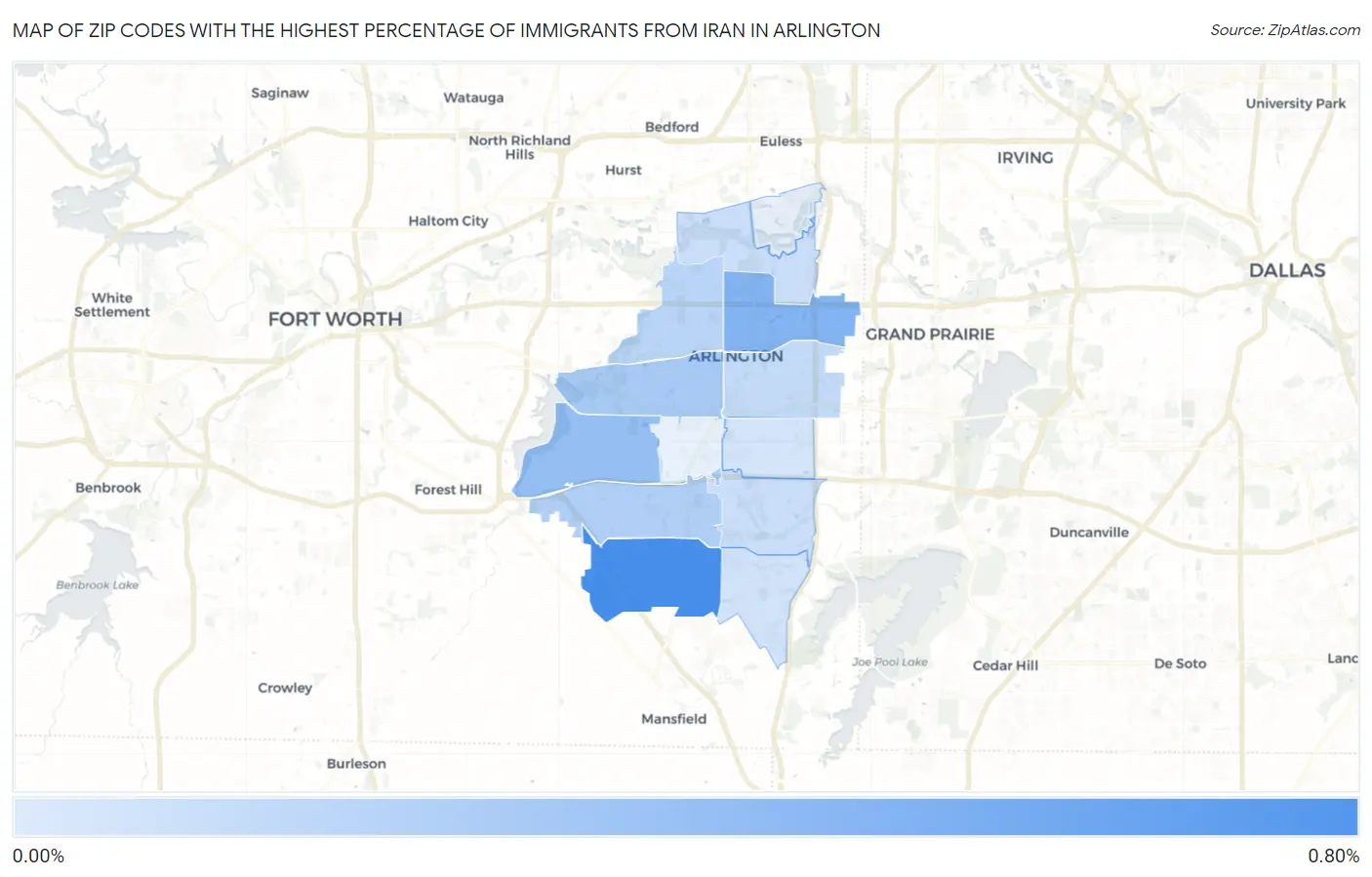 Zip Codes with the Highest Percentage of Immigrants from Iran in Arlington Map