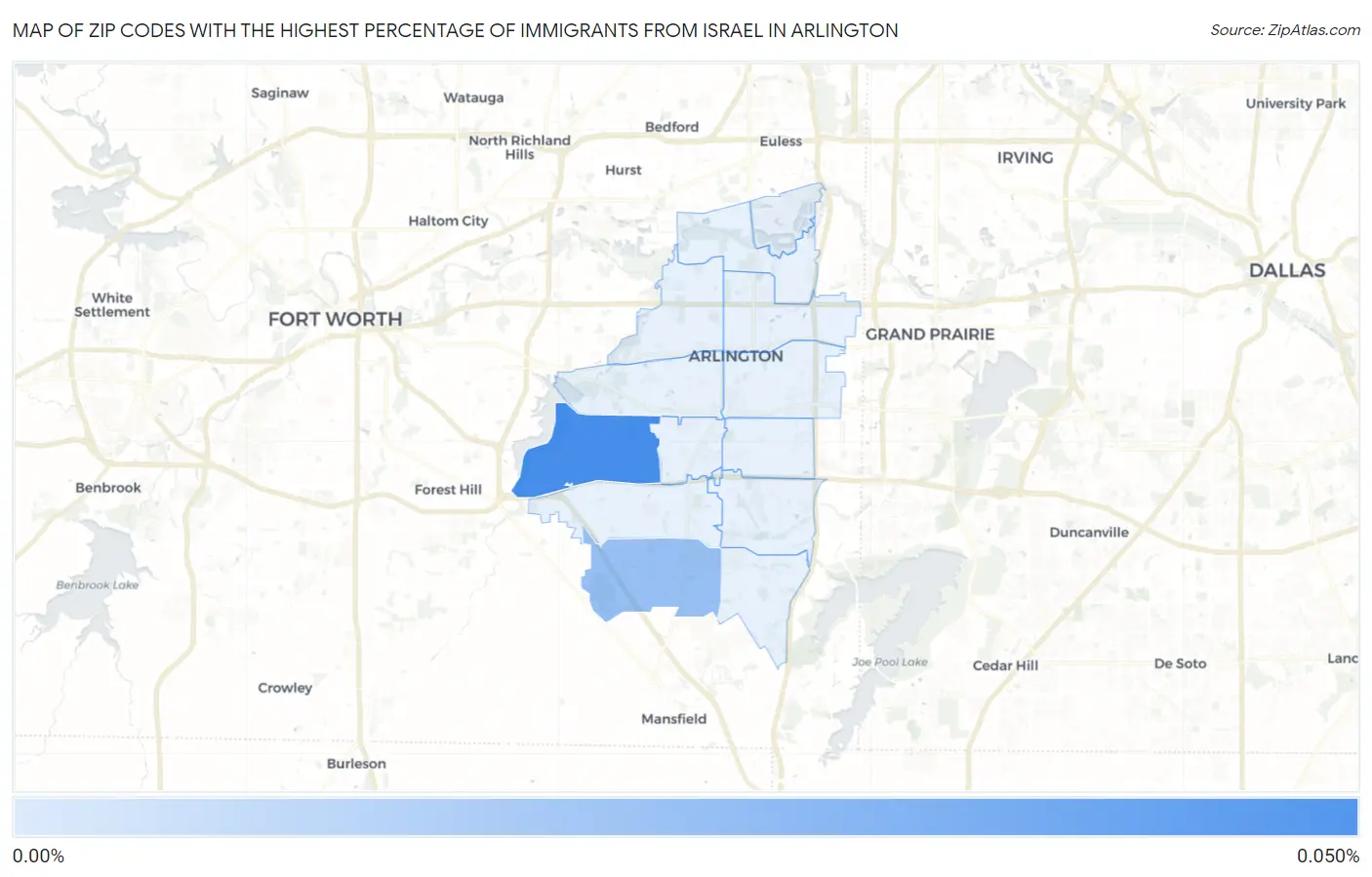 Zip Codes with the Highest Percentage of Immigrants from Israel in Arlington Map